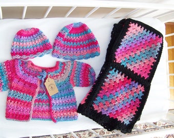 Baby blanket, hat and sweater