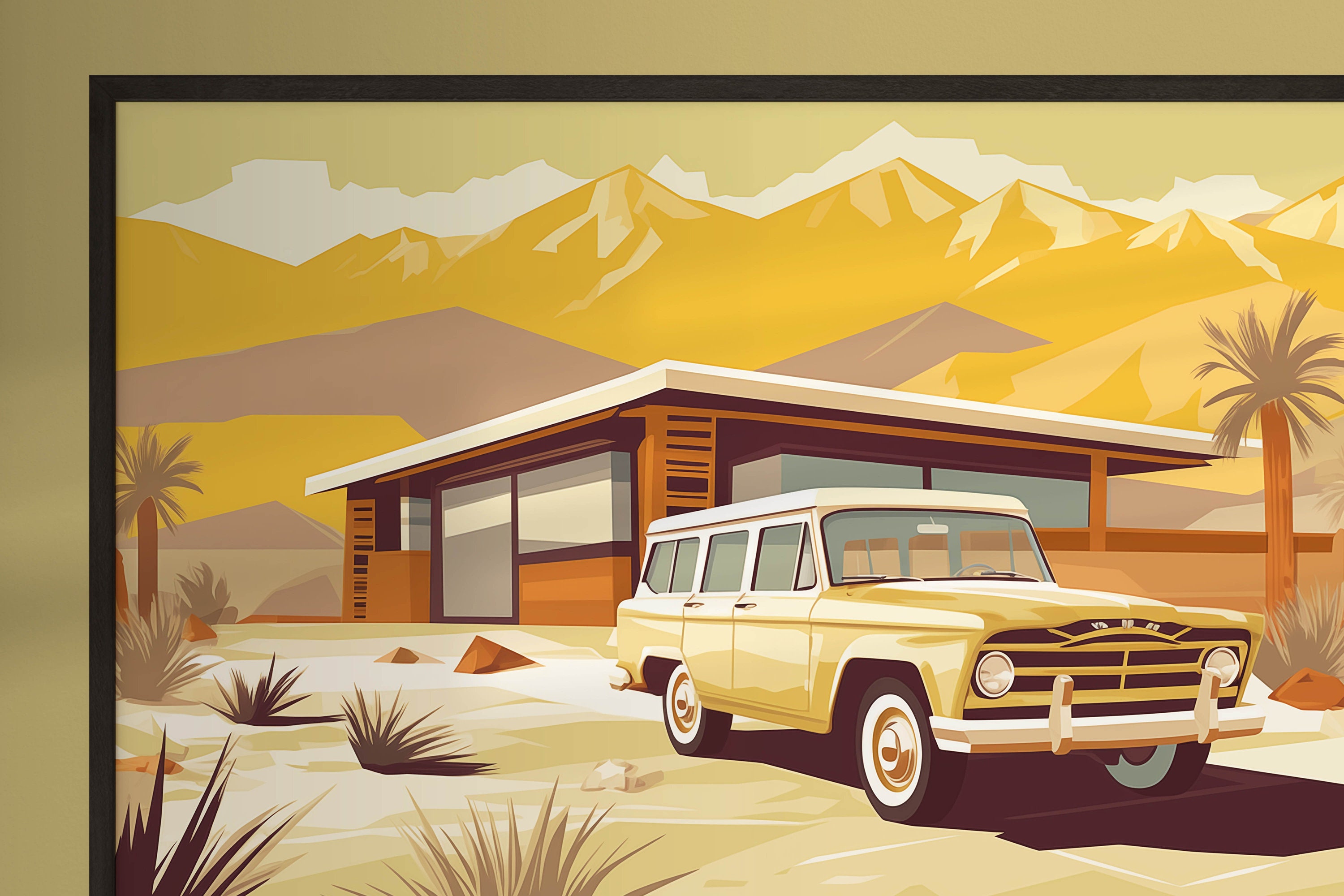 Mid Century Modern Art, Retro Palm Springs Ranch, Digital Art Print