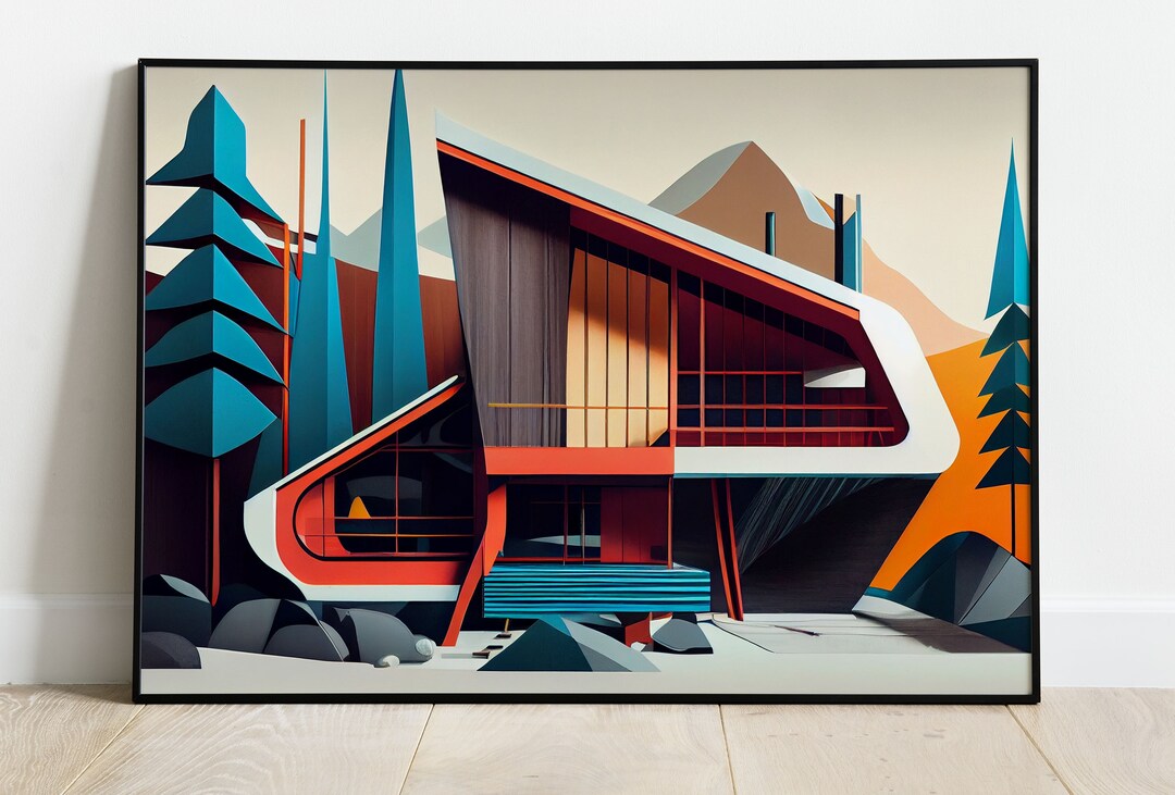 Mountain Hideaway Mid Century Modern Inspired Art Clear Lines