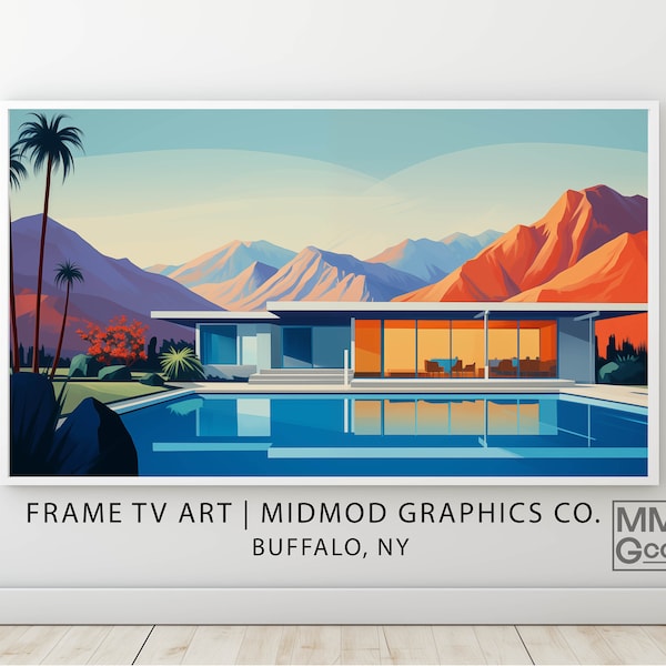 Samsung Frame TV Art, Mid Century Pool View Digital Download, Modern Home Decor, Instant Download, Tropical TV Art