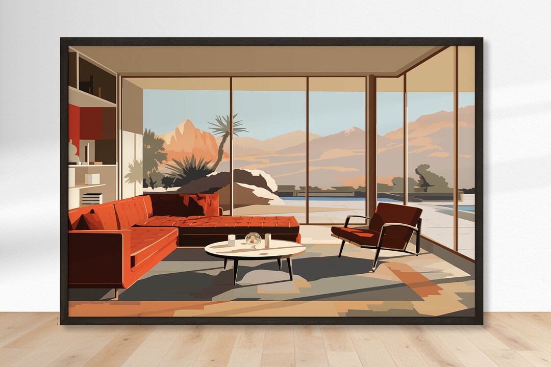 Illustration of Mid Century Modern Apartment Textured Artwork