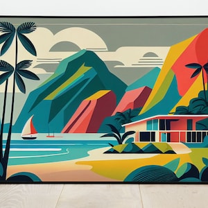 Mid Century Modern Hanalei Bay Vibes, Tropical Kauai Home, Island-Inspired Kids Wall Decor, Architecture, Printable Art, Instant Download
