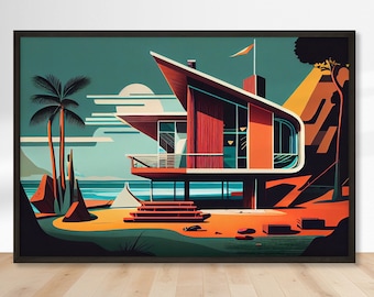 Mid Century Modern | Tropical Party Pad Art | Hawaii Vibes | Clear Lines, Organic Forms | Bold Colors | Digital Download |Printable Artwork