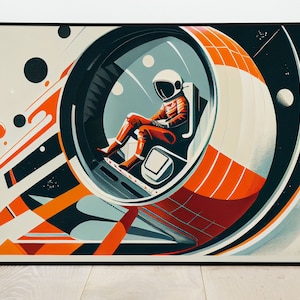 Astronaut in Retro Capsule, Mid Century Modern Decor, NASA Space-Age Adventure, Kids Wall Decor, Outer Space Printable Art, Instant Download