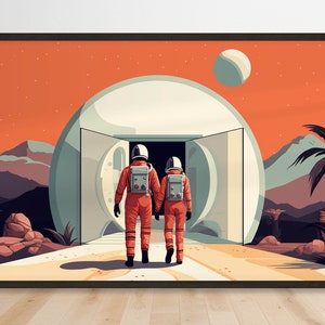 Mid-Century Modern Astronaut Art, Vintage Space Suit Illustration, Retro Sci-Fi Wall Decor, Planetary Exploration Poster, Instant Download