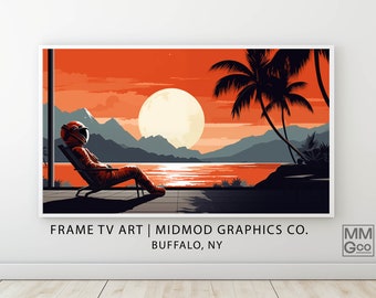 Samsung Frame TV Art, Retro Astronaut Sunset Digital Download, Mid Century Modern Instant Art