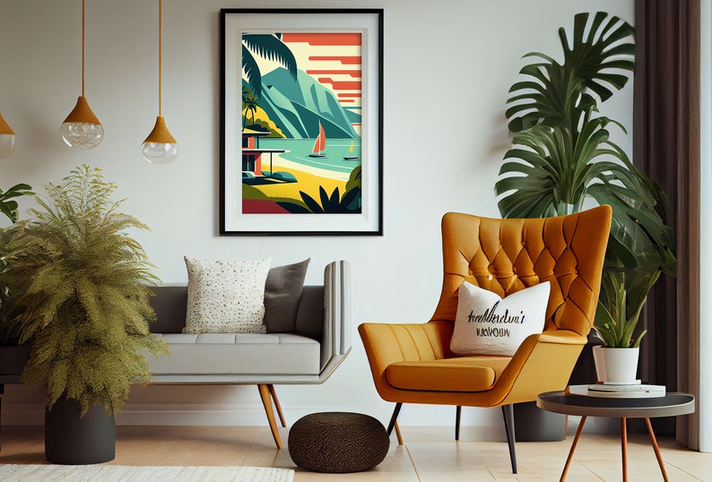 Hanalei Bay Art Print Mid Century Modern Beach Decor Instant Etsy