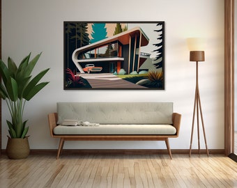 Mid Century Space Age Mountain Home Art, Instant Download