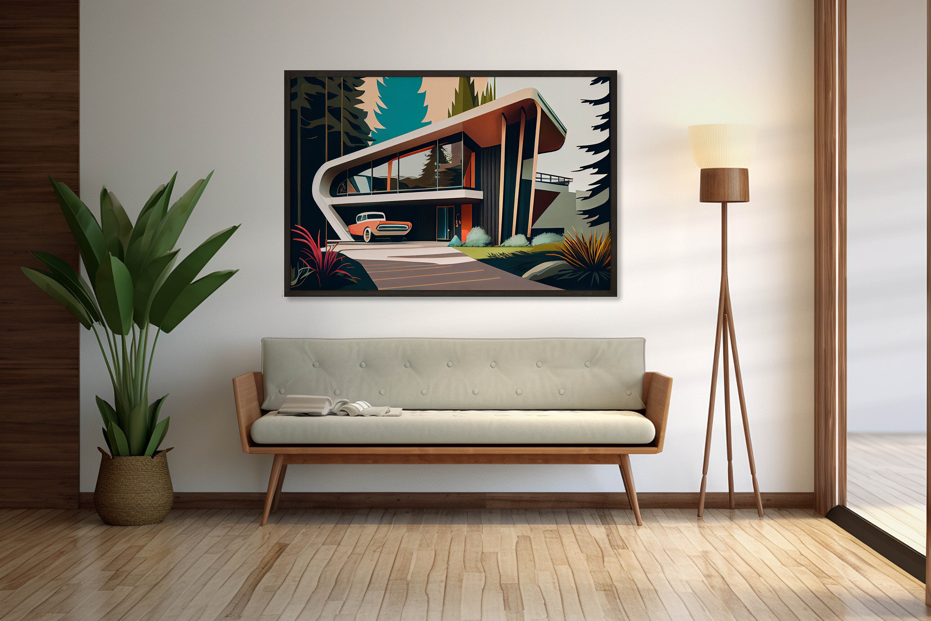 Mid Century Space Age Mountain Home Art, Instant Download