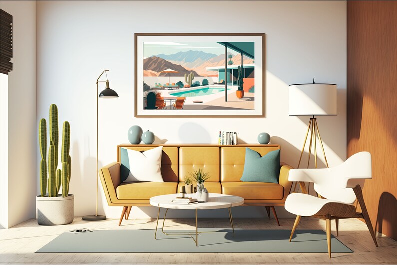 Palm Springs Pastel Pool Art: Digital Download Instant Wall - Etsy