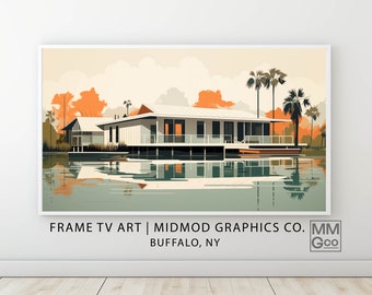 Samsung Frame TV Art, Modern Minimalist House, Instant Download Digital Art, Mid Century Modern Home Decor - Low Country Home Decor