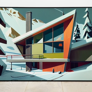 Mid Century Modern | Space Age Ski Chalet Inspired | Clear Lines | Organic Forms | Cool Tones | Retro Art | Digital Download | Printable Art