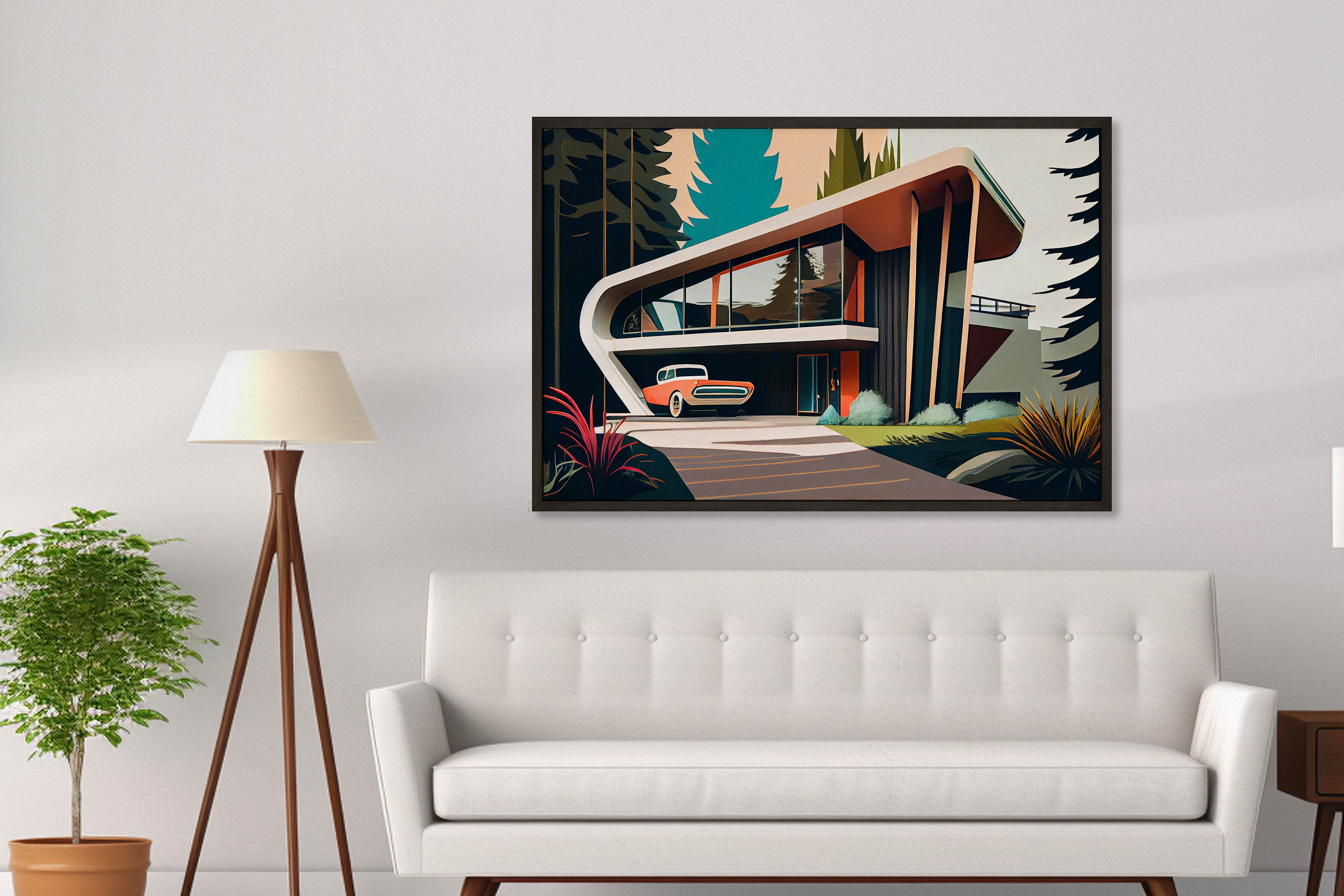 Mid Century Space Age Mountain Home Art, Instant Download, Retro