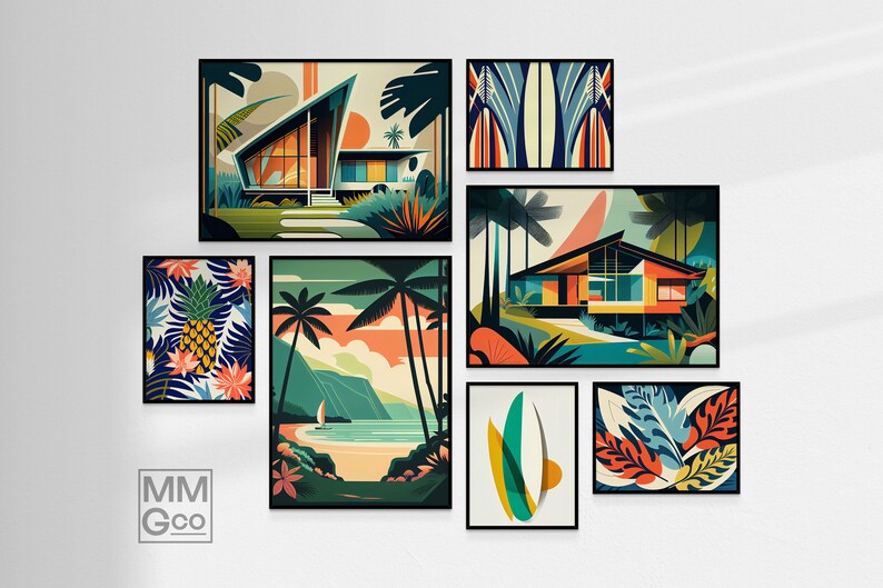 Tropical Vibe Gallery Wall Art, Set of 7 Distinct Digital Prints