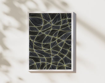 Minimalistisch kunstwerk | Goud en wit abstracte kunst aan de muur | Originele lijnentekening | Uniek plankdecor