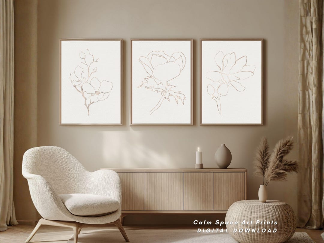 Botanical Line Art Print Set | Vintage Floral Home Decor (digital ...