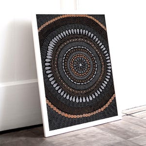 Arte originale mandala oro e nero – Arte murale boho fatta a mano per un arredamento unico per la casa, espositore eclettico, idea regalo