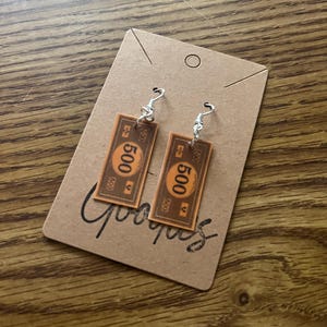 Monopoly Money Earrings: Laminated Board Game Night Jewelry