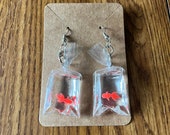 Goldfish in a Bag Earrings One Fish Two Fish Red Fish Blue Fish Earrings Finding Nemo Earrings Carnival Game Earrings Fair Fishing Games