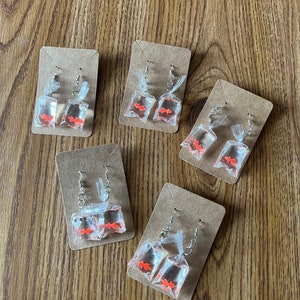 Goldfish in a Bag Earrings One Fish Two Fish Red Fish Blue Fish Earrings Finding Nemo Resin Carnival Game Earring Fair Fishing Games