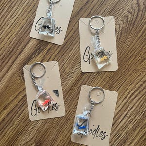Goldfish in a Bag Keychains One Fish Two Fish Red Fish Blue Fish Keychain Finding Nemo Keychain Carnival Game Keychains Resin Keychain