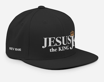 Jesus the King Snapback Hat, King Jesus Hat, Jesus King Cap, JK Snapback hat, Jesus King Hat (White letters)