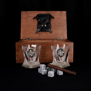 Whiskey Glass Gift Set, Father&#39;s Day Gift, Unique Bourbon Gifts, Handmade Barware And Glassware, Scotch Glasses, Bourbon Gifts For Men