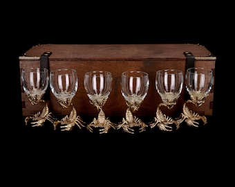 Рюмки Ручной Работы Стекло,Латунь,Скорпион с Паутиной и Пауком на Хвосте,Уникальный Индивидуальный Дизайн,Подарок для Отца.Зодиак СКОРПИОН.