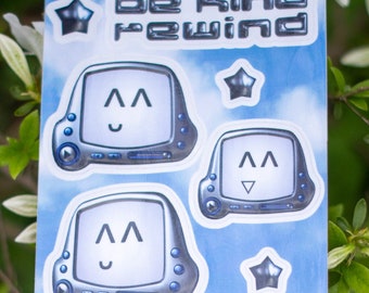 Cybercore Sticker Sheet: Be Kind Rewind Frutiger Aero Glossy Stickers (6x5", 7pcs)