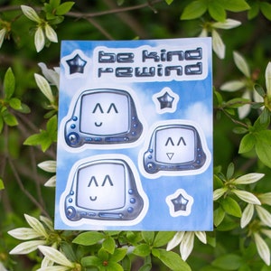 Frutiger Aero Cybercore Webcore Y2K Be Kind Rewind Sticker Sheet, 7pcs 6&quot;x5&quot; Glossy Transparent