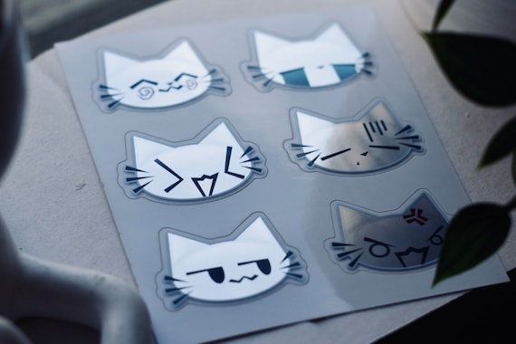 Webcore Y2K Cat Holographic Sticker Sheet, Frutiger Aero Cybercore - 6pcs 2” Metallic