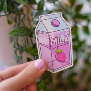 Strawberry Milk Sticker 3.2&quot; - Transparent Stickers, Vinyl Decal, Kawaii Sticker,