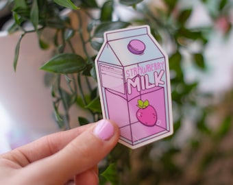 Strawberry Milk Sticker 3.2" - Transparent Stickers, Vinyl Decal, Kawaii Sticker,