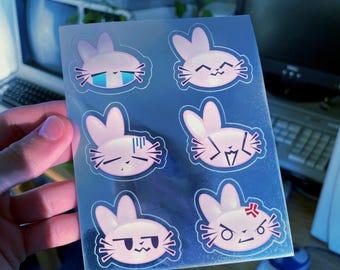 Webcore Y2K Bunnies Holographic Sticker Sheet, Frutiger Aero Cybercore - 6pcs 2” Metallic