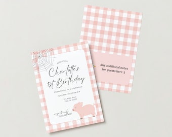 Charlotte's Web Birthday Invitation Template DIGITAL DOWNLOAD Cute Girl Birthday Party Theme