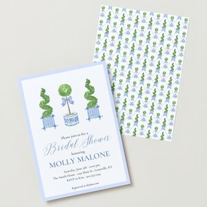 Bridal Shower Invitation Template DIGITAL DOWNLOAD Grandmillenial, Blue and White, Topiary