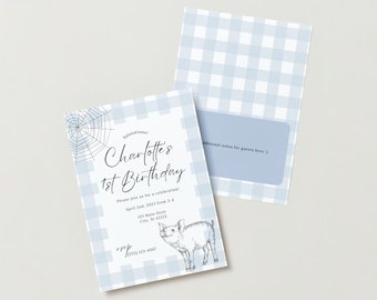 Charlotte's Web Birthday Invitation Template DIGITAL DOWNLOAD Cute Girl Birthday Party Theme