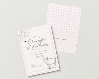 Charlotte's Web Birthday Invitation Template DIGITAL DOWNLOAD Cute Girl Birthday Party Theme
