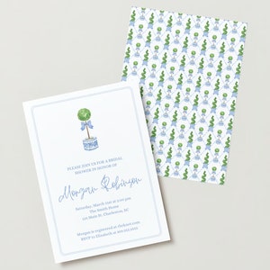 Bridal Shower Invitation Template DIGITAL DOWNLOAD Grandmillenial, Blue and White, Topiary