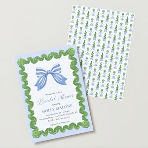 Bridal Shower Invitation Template DIGITAL DOWNLOAD Grandmillenial, Blue and White, Topiary