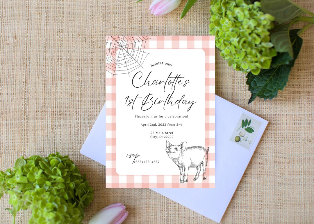 Charlotte s Web Birthday Invitation Template Etsy