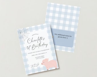 Charlotte's Web Birthday Invitation Template DIGITAL DOWNLOAD Cute Girl Birthday Party Theme