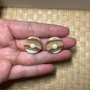 Circle Beach Inspired Seashell Resin Covered Polymer Clay Gold Stud Earring