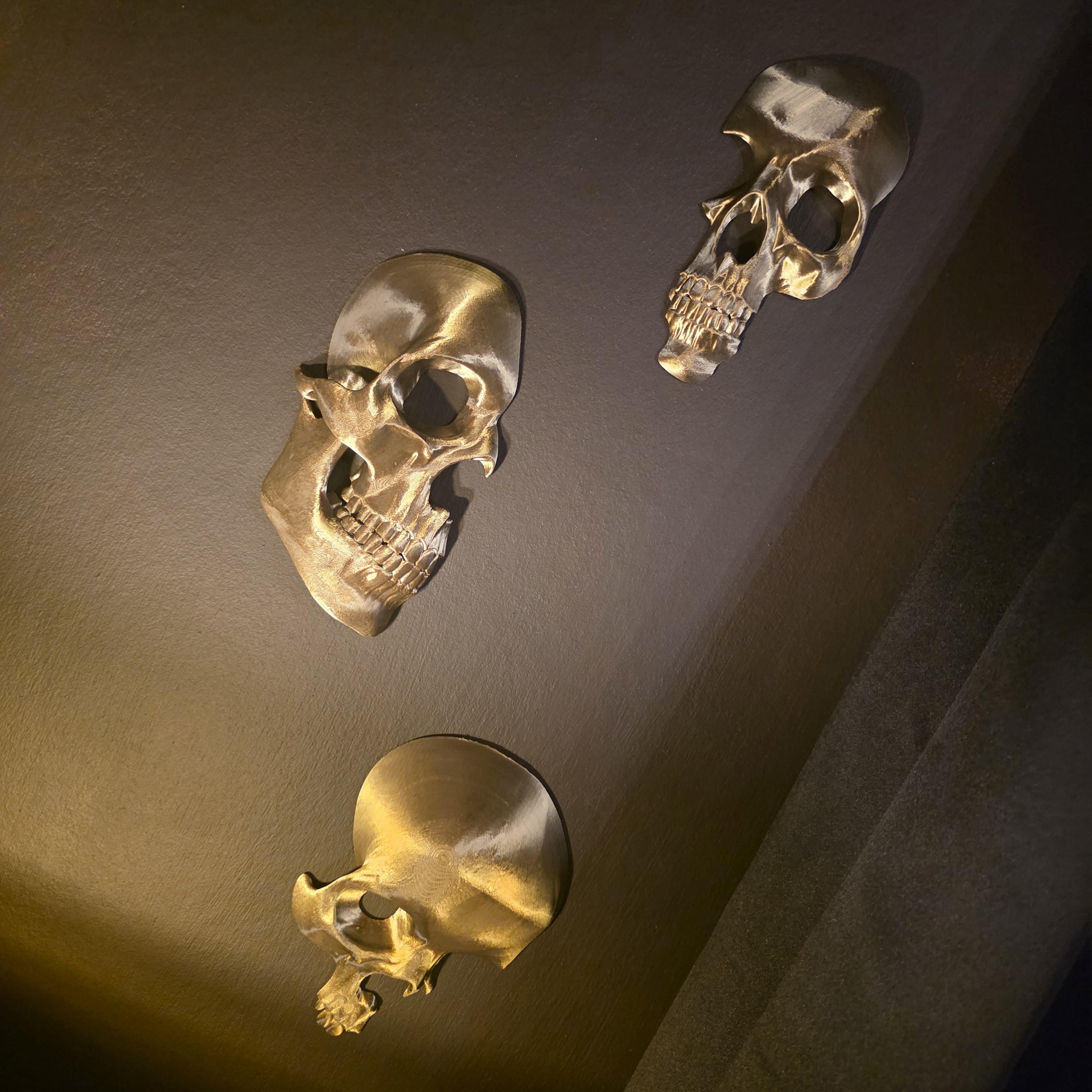 Large Gold Gothic Skull Wall Decor Set – 3D Printed Flat Back Skulls
