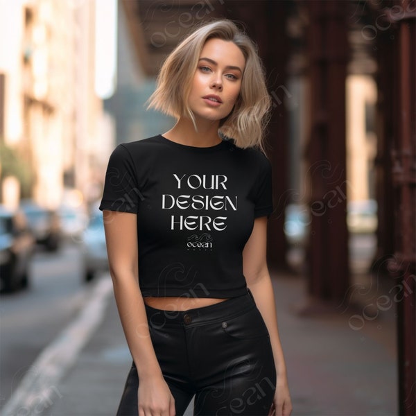 Bella Canvas 6681 Black Crop Tee Mockup |  Black Crop Top Mockup | Trendy Mockup | Bella Canvas Cropped Tee Mockup | Aesthetic Mockup