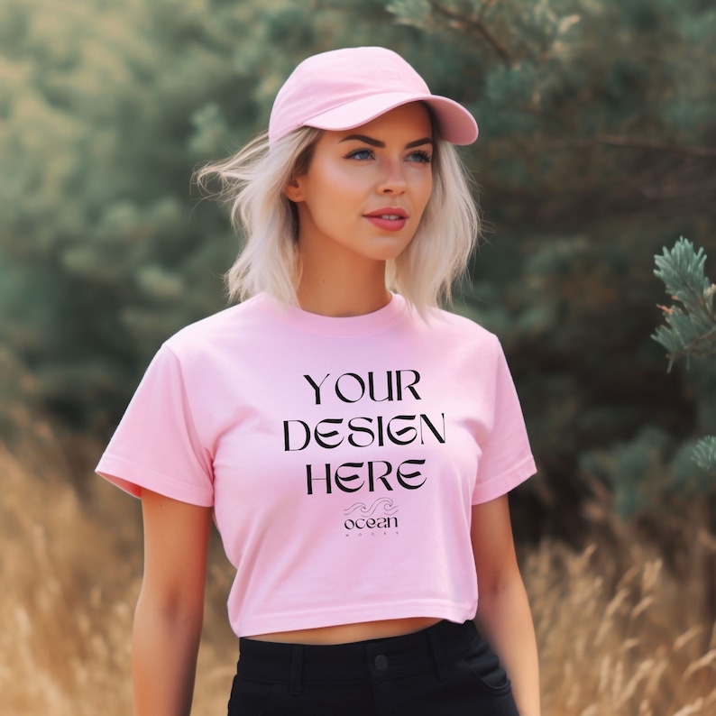 Champion T453W Pink Candy Cropped T-shirt Mockup Pink Champion Crop Top ...