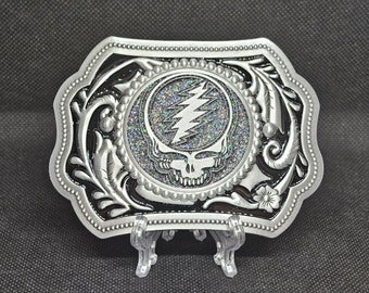 Grateful Dead and Company Sphere Residency "Dark Star" Stealie Steal Your Face & 13 Point Lightening Bolt Silver Tone Belt Buckle (3.75x2.75