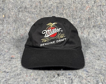 Gorra vintage negra Miller con correa ajustable para cerveza de barril genuina