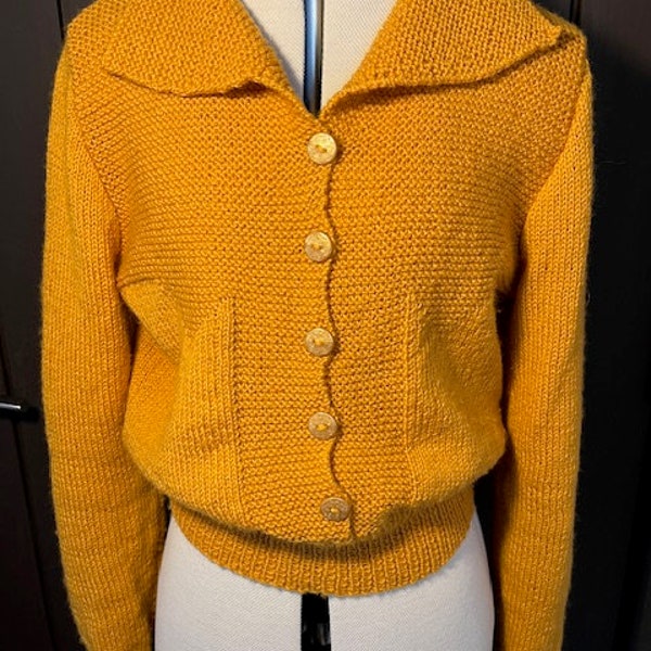 1930's vintage style hand knitted Jumper Mustard size 10