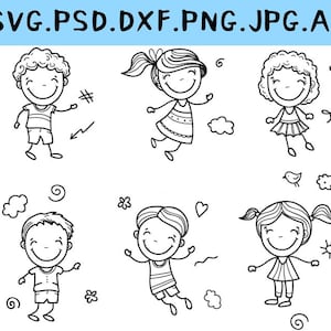Stick kids svg set, Stick kids cut files, Stick kids clipart, cut files for cricut silhouette, png, dxf, Children clipart Svg
